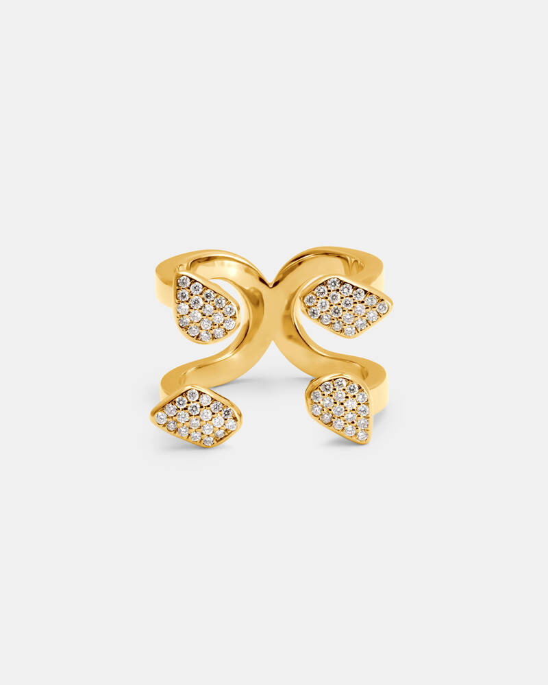 Double Dream Ring in 18K Solid Gold with Pave Diamonds