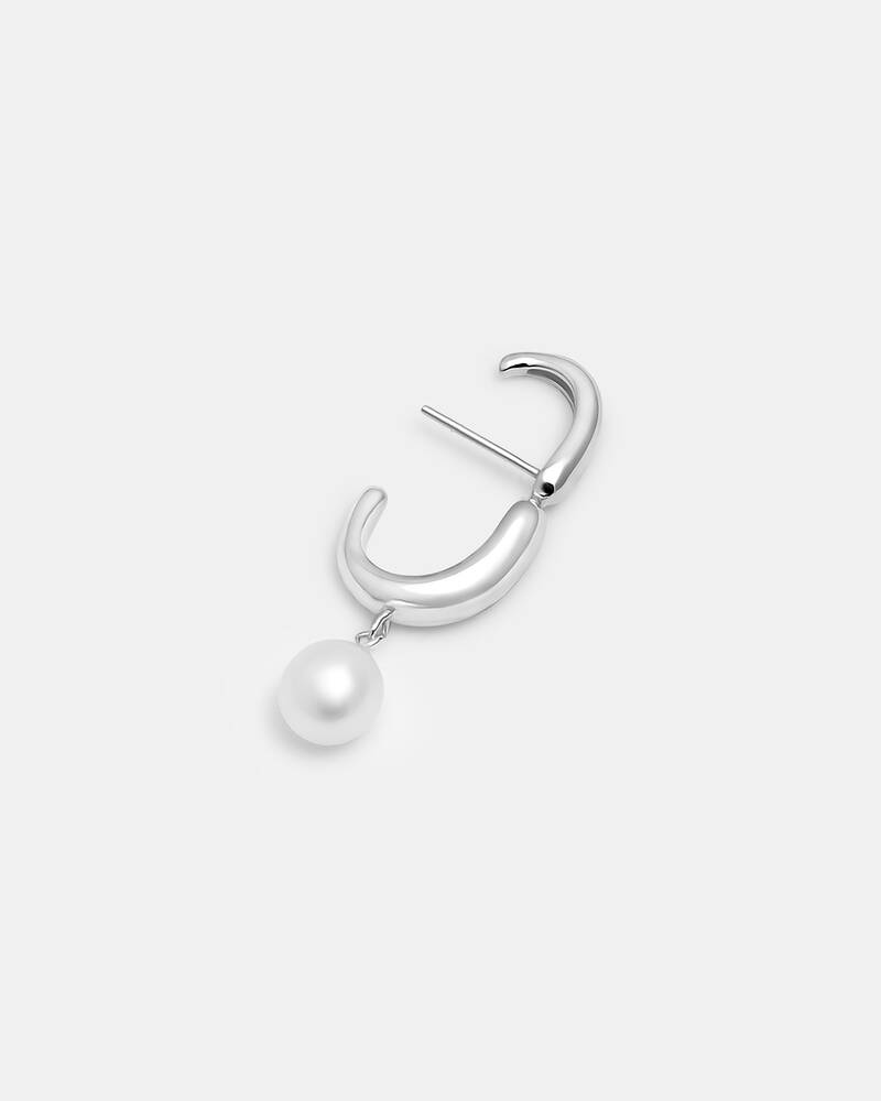 Hope Huggie Earrings With White Pearl Drop
