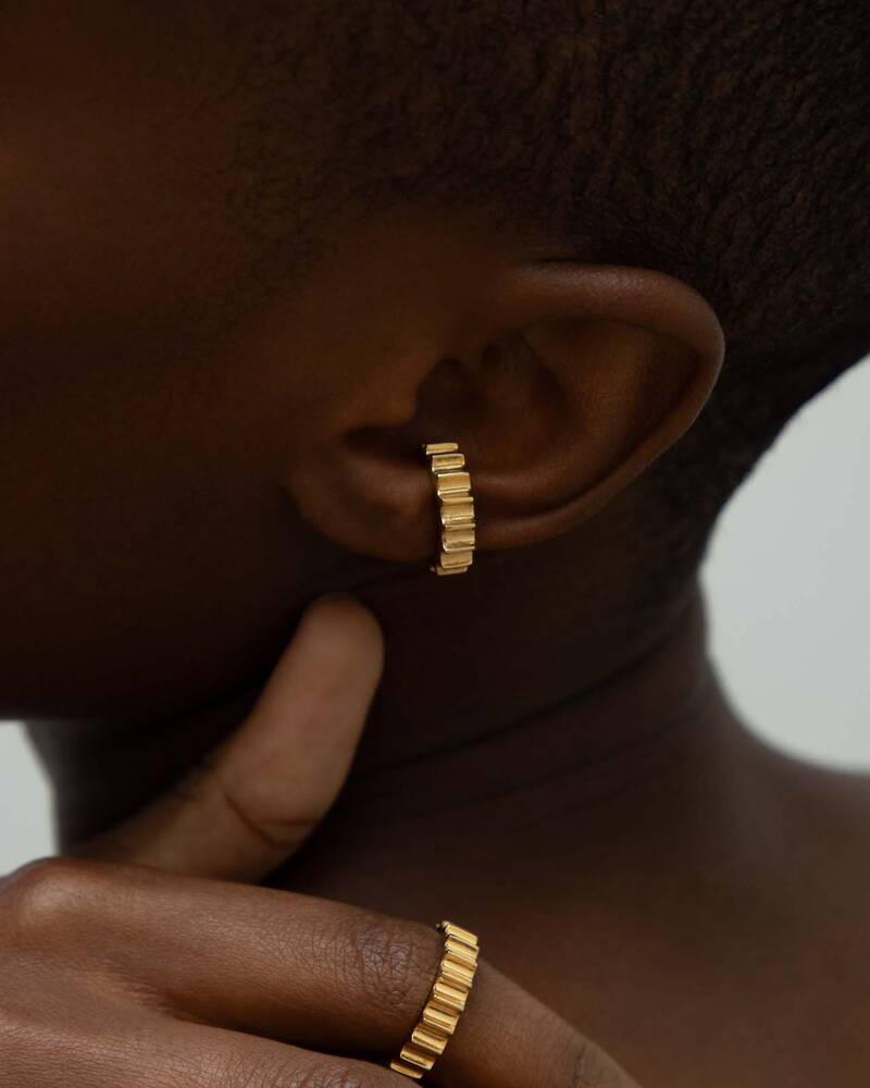 Column Drum Ear Cuff In Vermeil