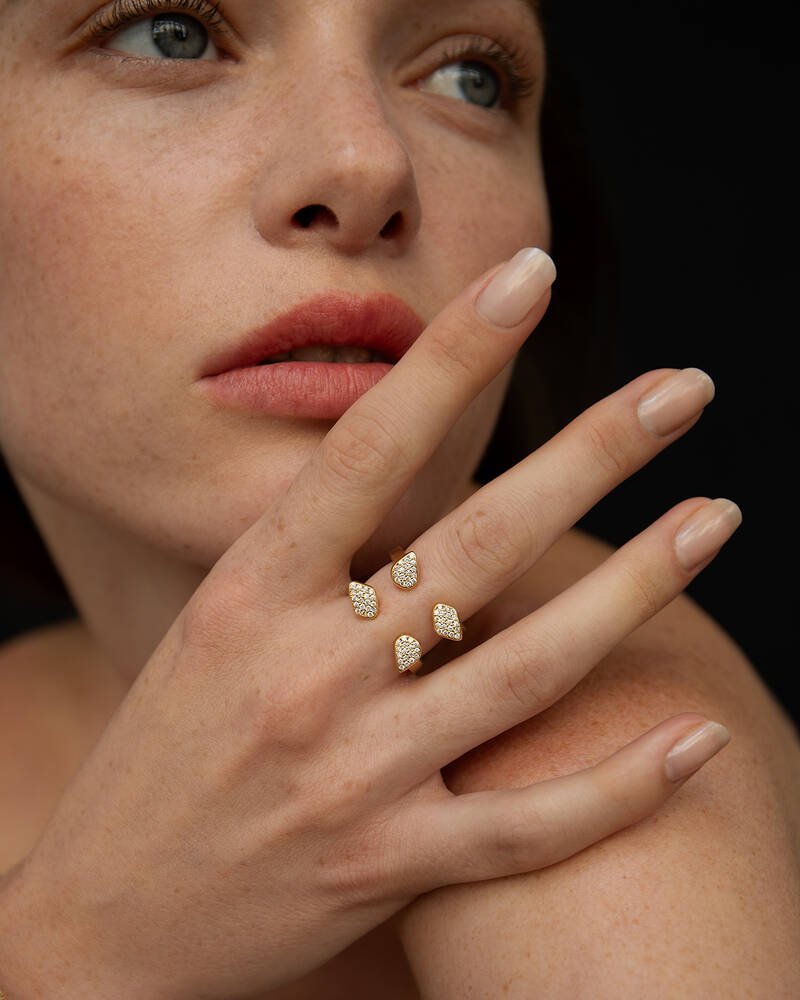 Double Dream Ring in 18K Solid Gold with Pave Diamonds