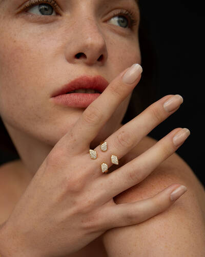 Double Dream Ring in 18K Solid Gold with Pave Diamonds
