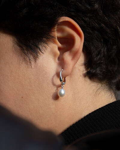Hope Hoop Earrings With White Freshwater Pearl Drop