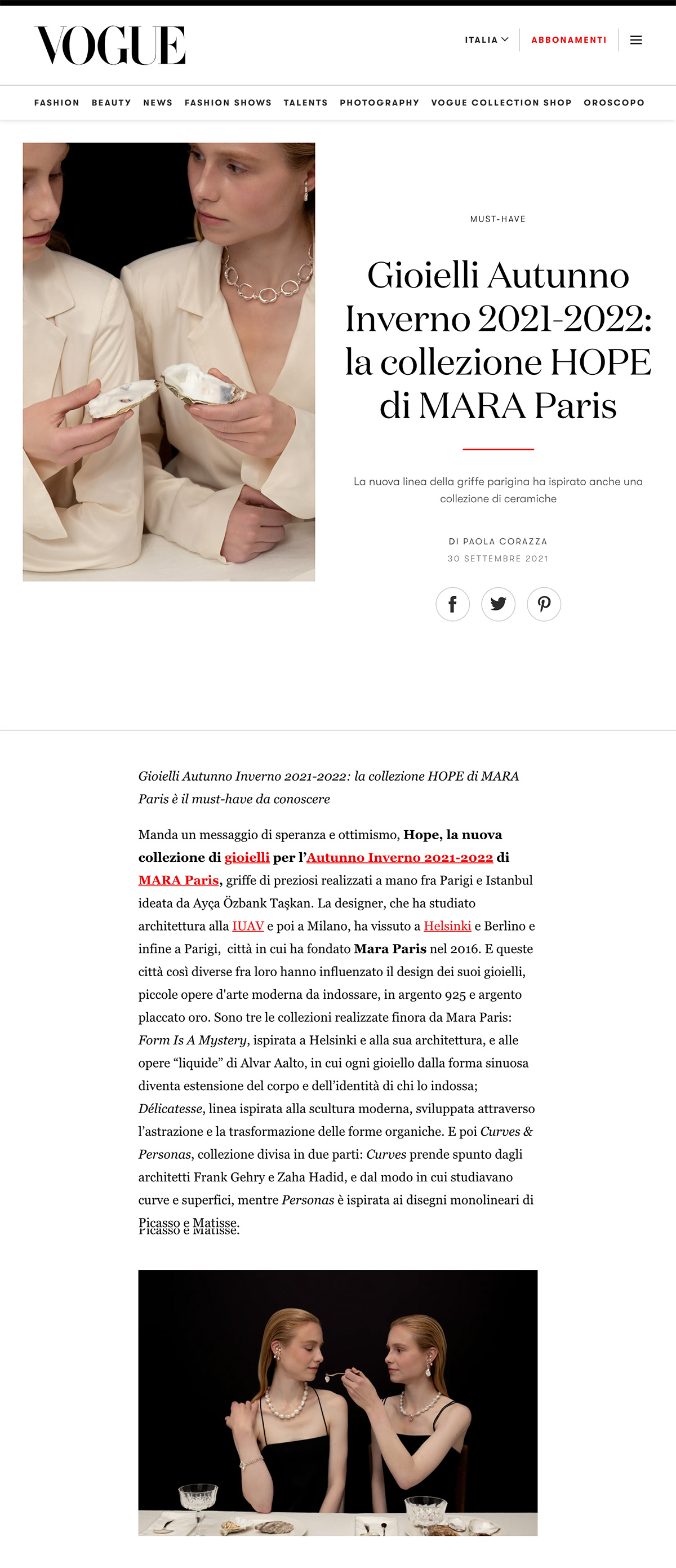 Vogue - Jewelry Autumn-Winter 2021-2022: The Hope Collection of PLANETEE