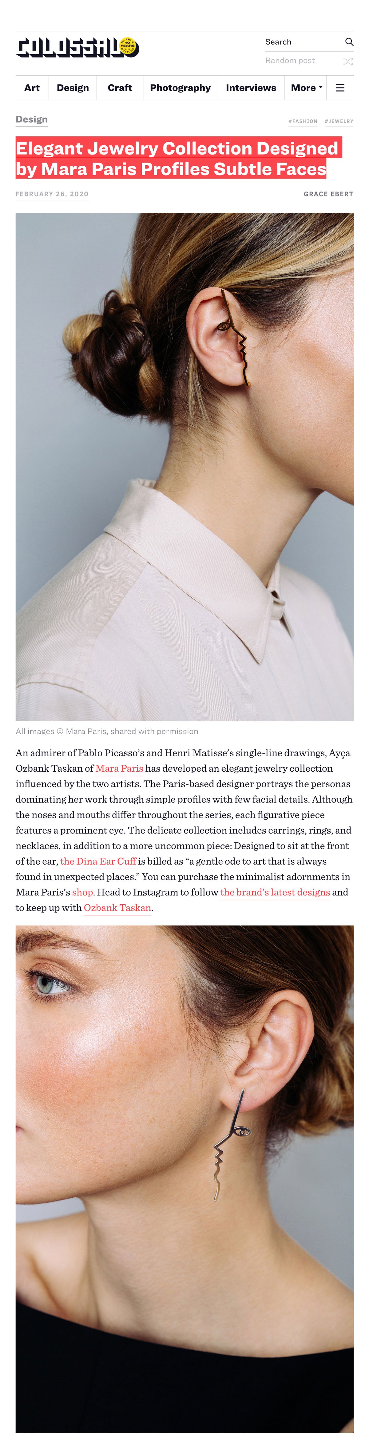 Colossal - Elegant Jewelry Collection Designed by PLANETEE Profiles Subtle Faces by Grace Ebert