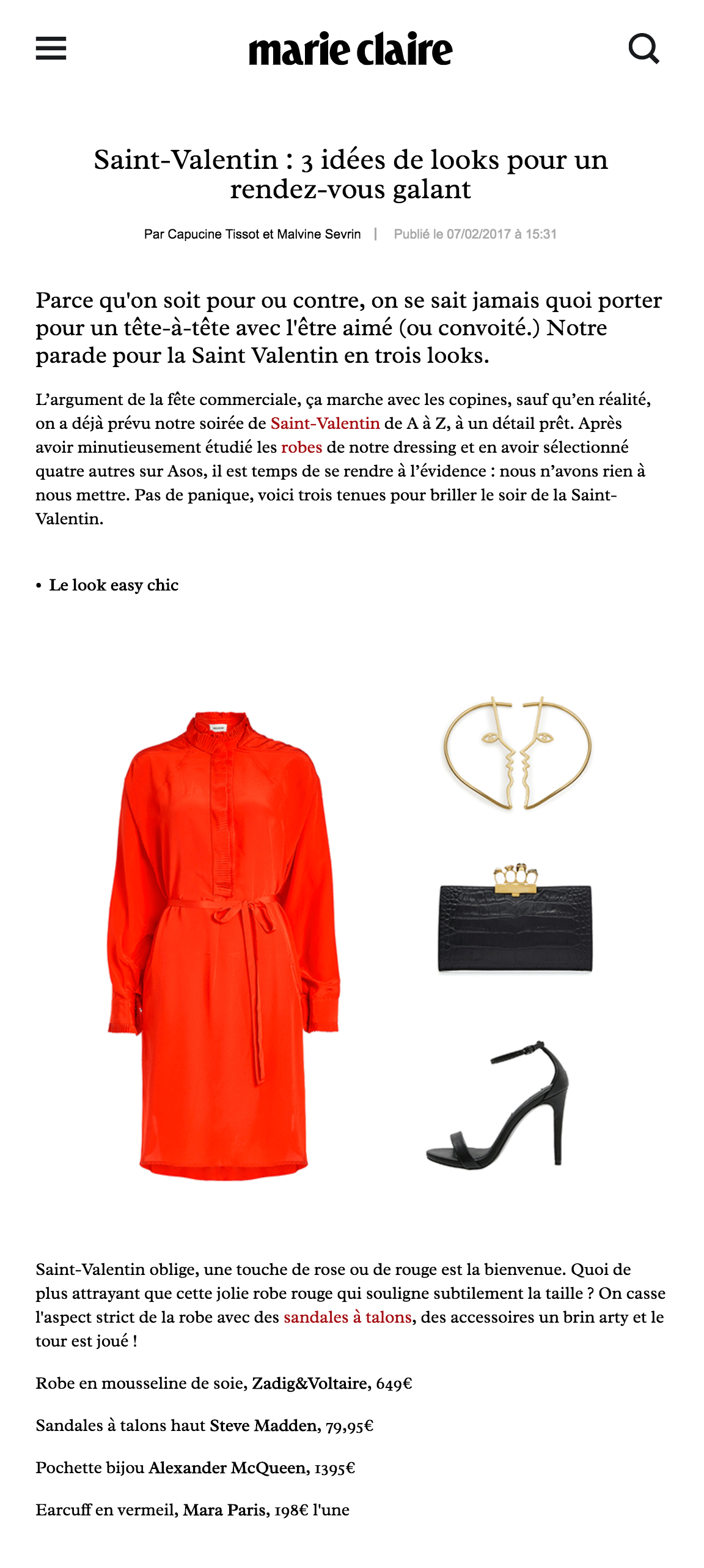 marieclaire.fr - Saint-Valentin : 3 idées de looks pour un rendez-vous galant