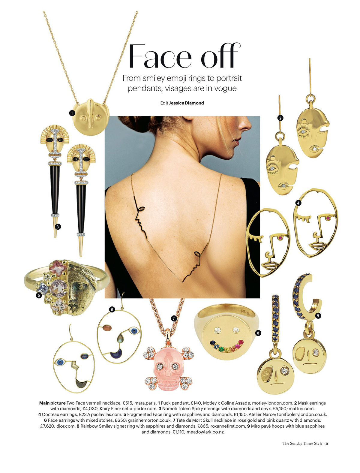 The Sunday Times - Face off. From smiley emoji rings to portrait pendants, visages are in vogue. By Jessica Diamond.