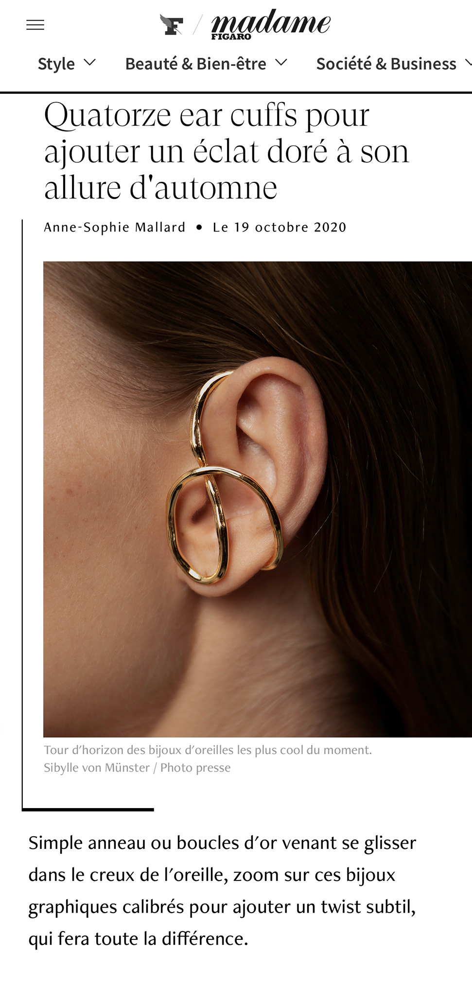 Madame Figaro - Fourteen ear cuffs to add a golden glow to your fall look