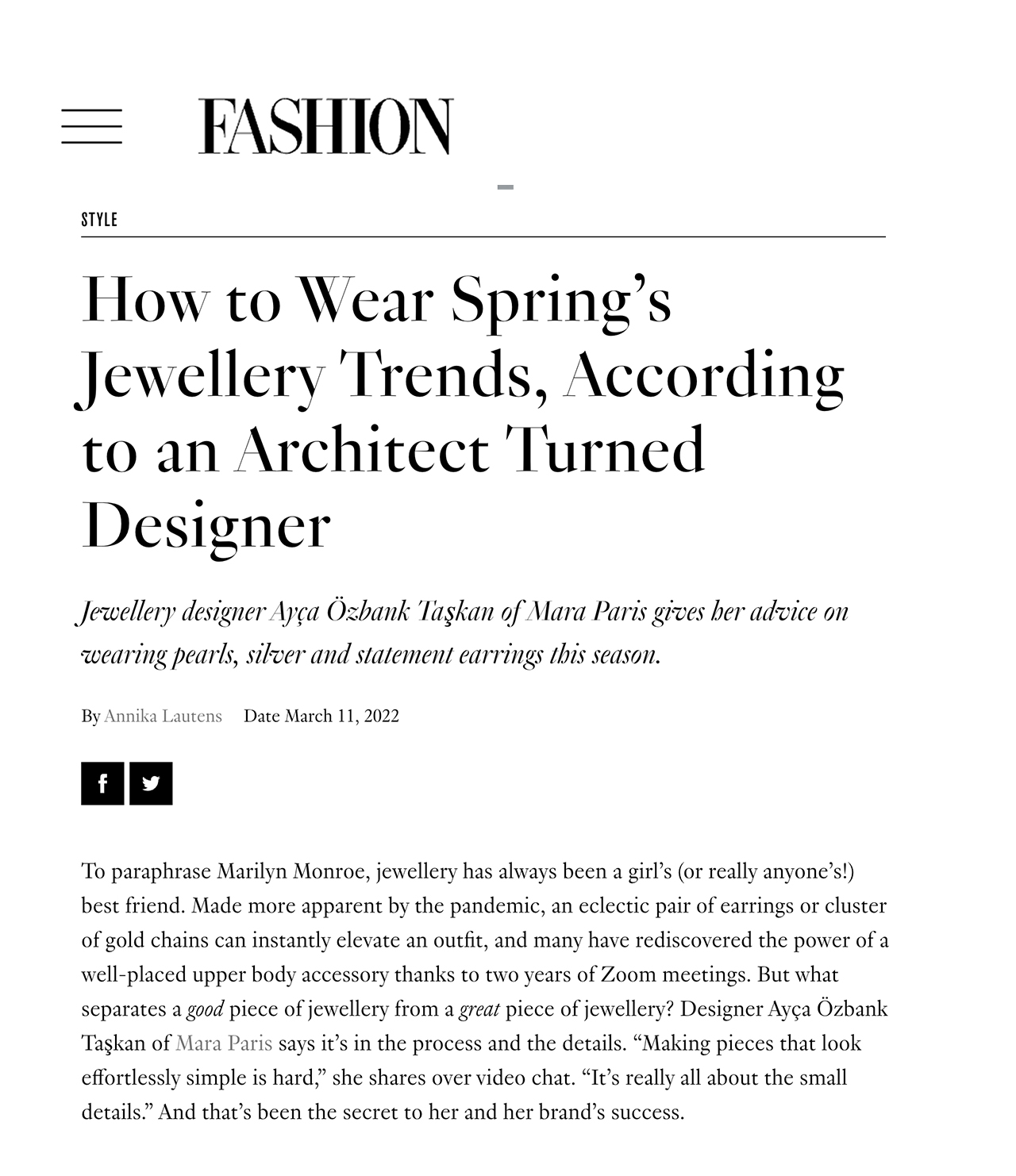 Fashion Magazine - How to Wear Spring’s Jewellery Trends, According to an Architect Turned Designer