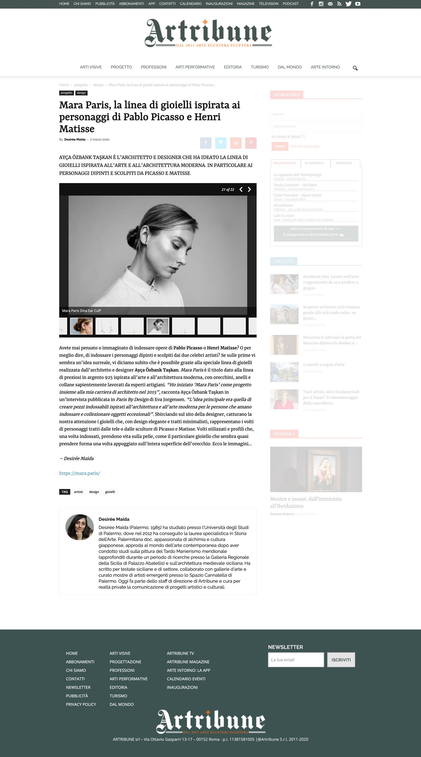 Artribune - PLANETEE, jewelry line that is inspired by characters of Pablo Picasso and Henri Matisse