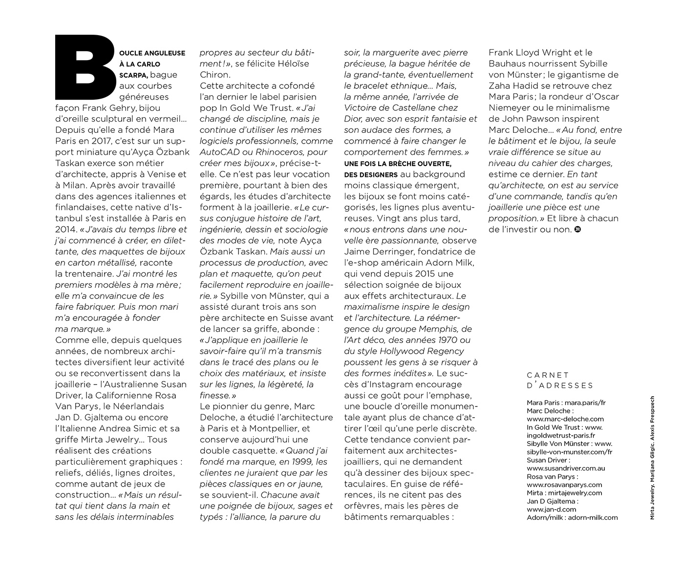 Le Monde - Interview by Valentin Pérez, Architectural Jewelry