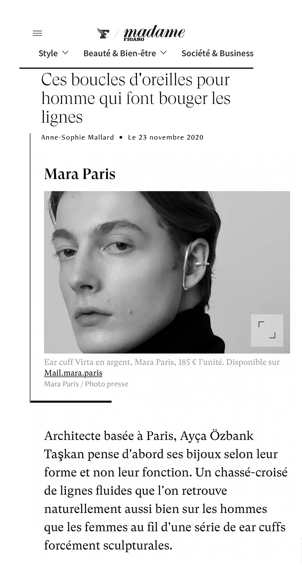 Madame Figaro - Earrings for men that shake things up by Anne-Sophie Mallard