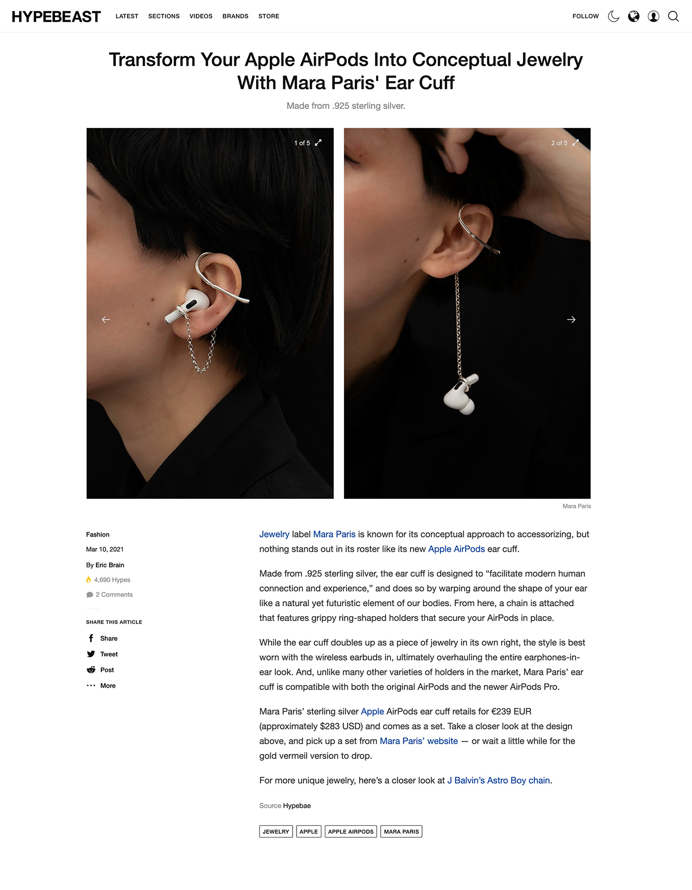 Hypebeast - Transform Your Apple AirPods Into Conceptual Jewelry With PLANETEE' Ear Cuff by Eric Brain